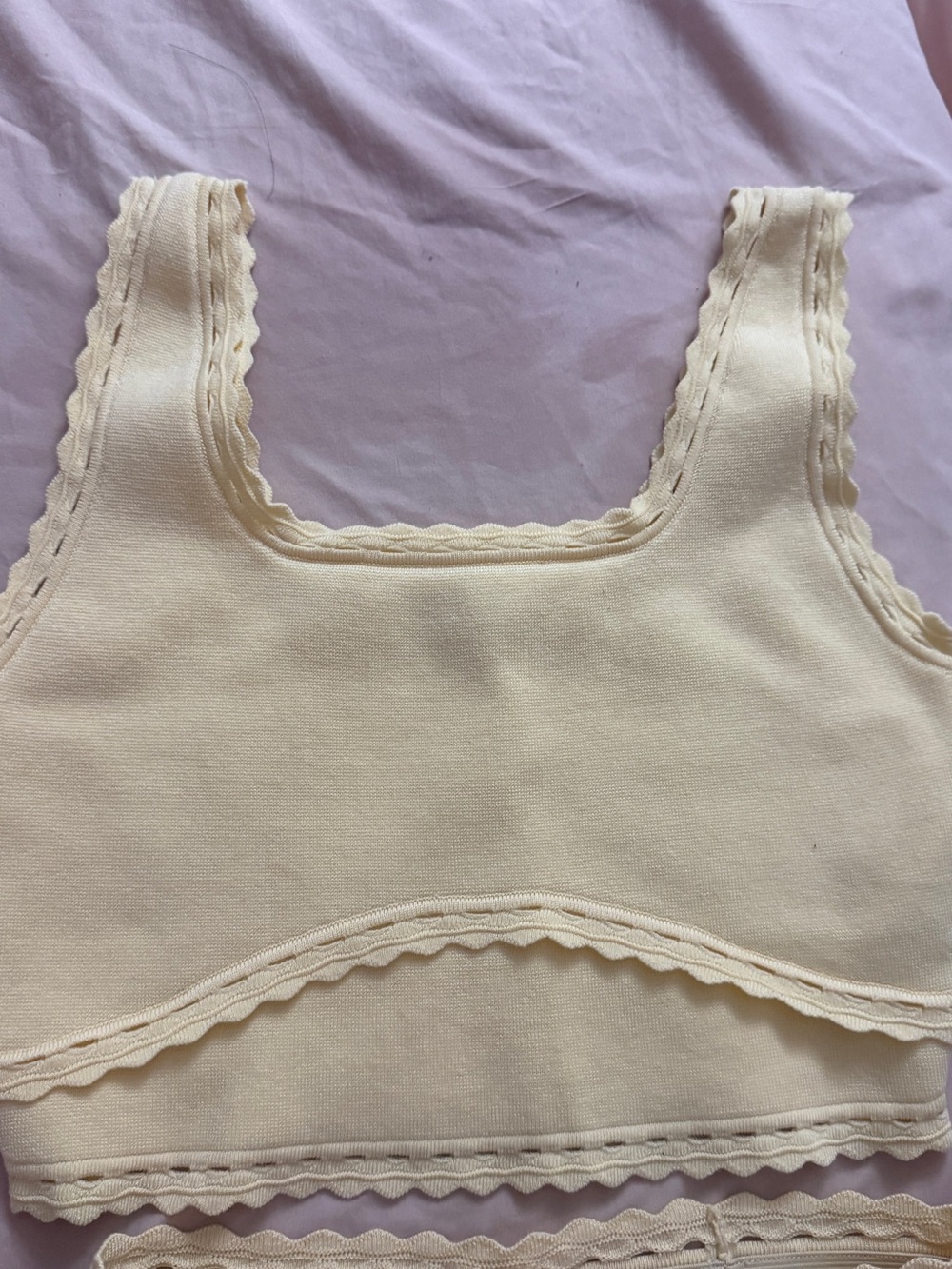 Sandro Cream Scalloped-Edge Knit Crop Top